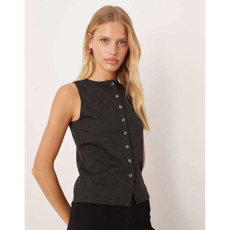 Mango soft touch high neck waist coat in charcoal-Grey