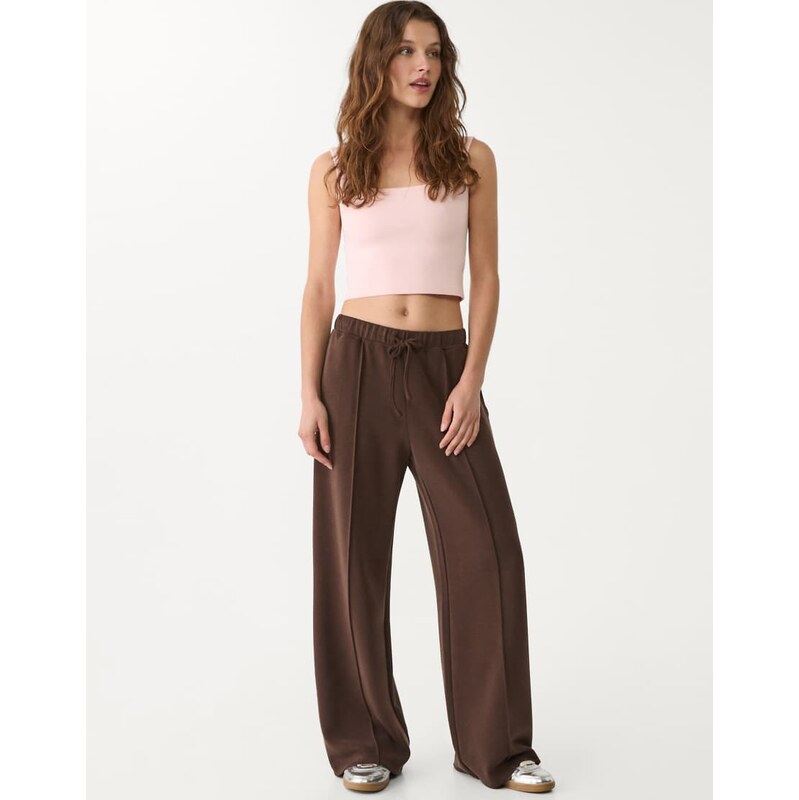Stradivarius soft touch wide leg trousers with seam detail in