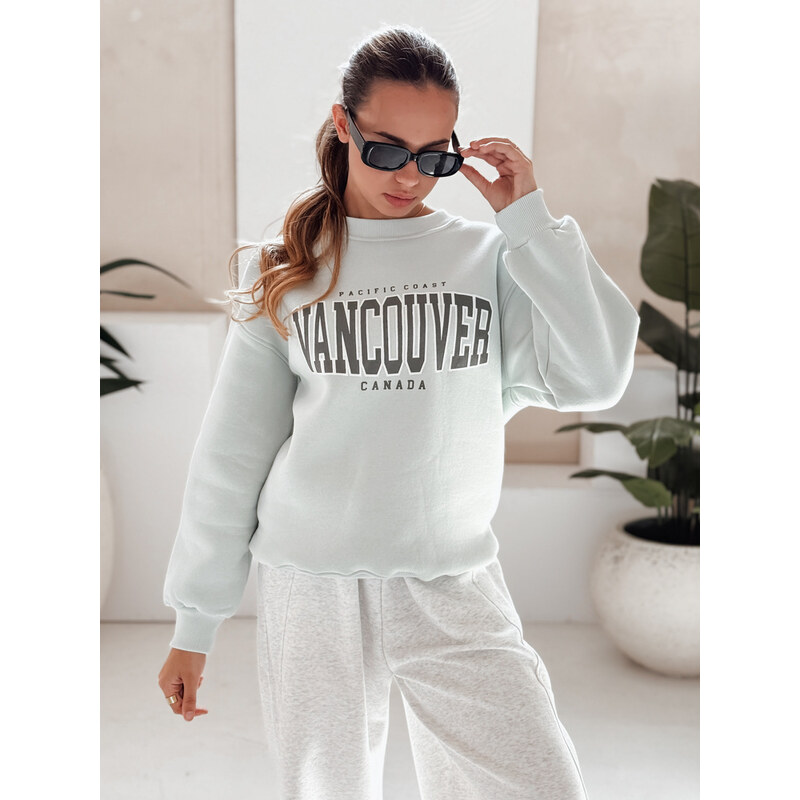 BASIC Mintová bavlněná mikina s nápisem VANCOUVER BY1226
