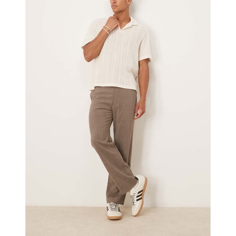 Abercrombie & Fitch straight leg relaxed tailored trousers in brown 108555930