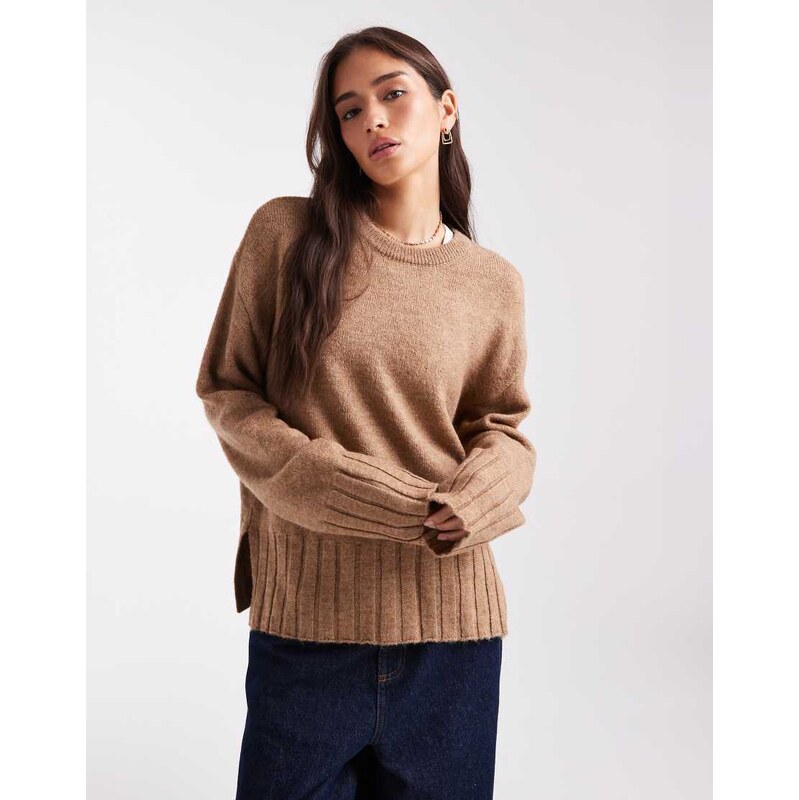 ASOS DESIGN knitted wide sleeve jumper in mocha-Neutral