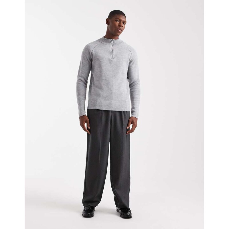 ASOS DESIGN knitted half zip jumper in grey