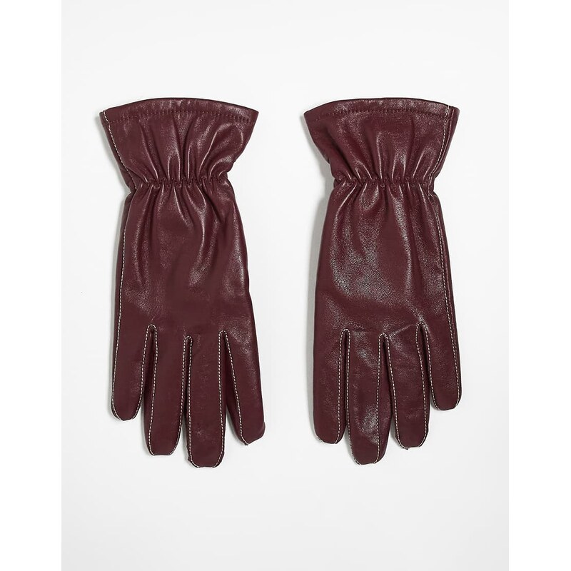 Becksondergaard smooth leather gloves in burgundy-Red 113261871