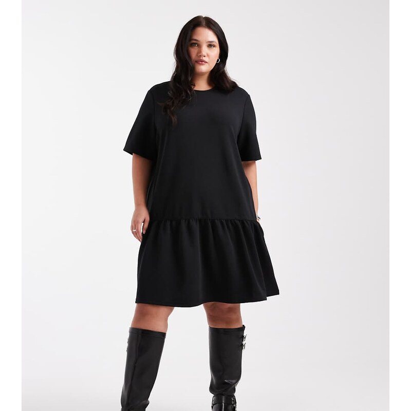 Noisy May Curve drop hem scuba-style fabric mini dress in black 113059716