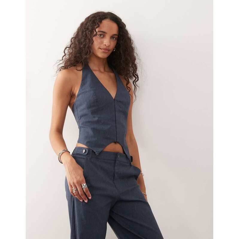 COLLUSION bengaline fitted corset waistcoat in denim blue-Navy