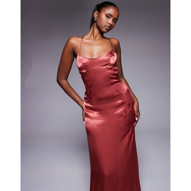 Princess Polly Catch You Up satin cami beaded flower detail maxi dress 108555570