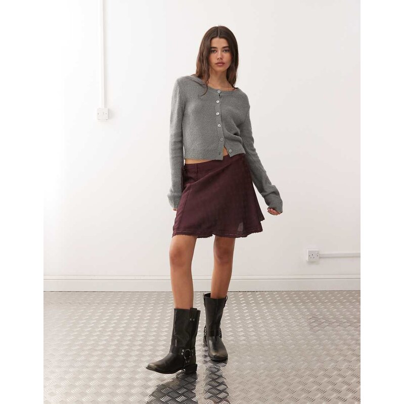 Reclaimed Vintage wrap mini skirt in purple satin jacquard