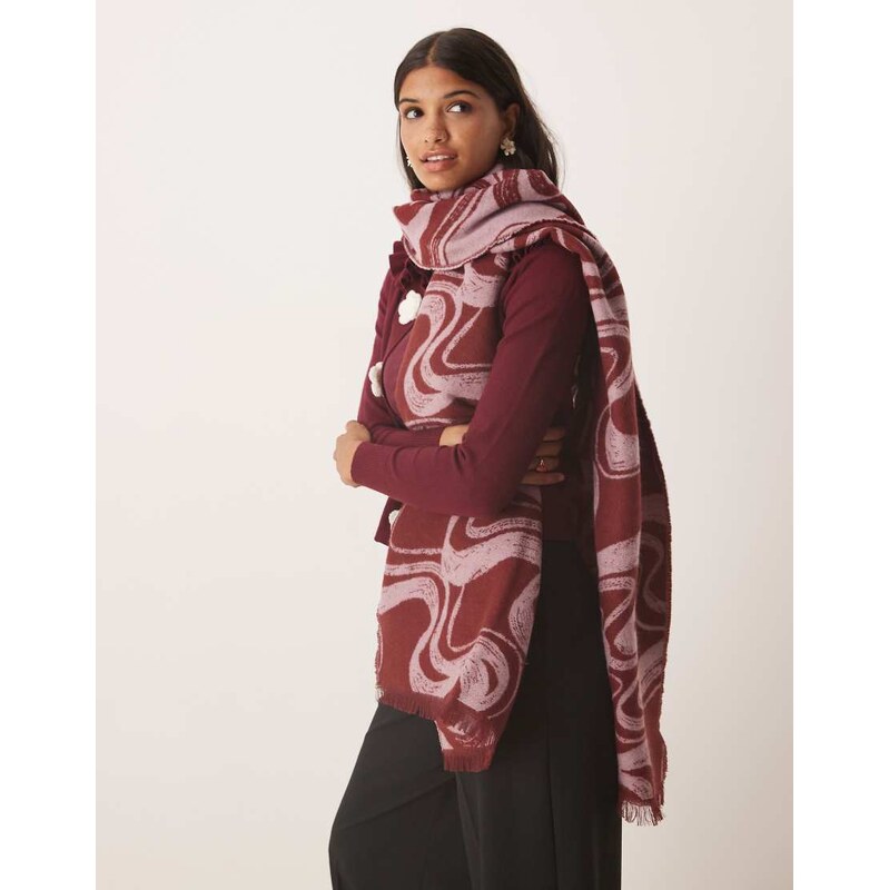 ASOS DESIGN woven scarf with monogram jacquard swirl design in pink 108555624