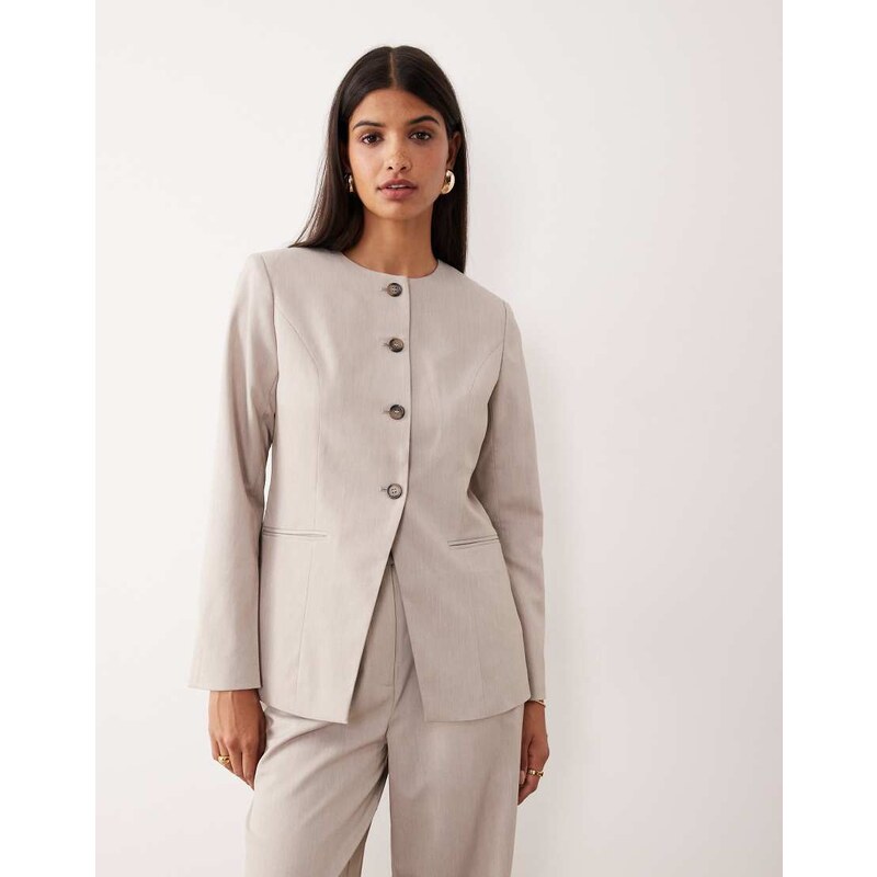 YAS premium collarless fitted blazer co-ord in pale grey 115566710