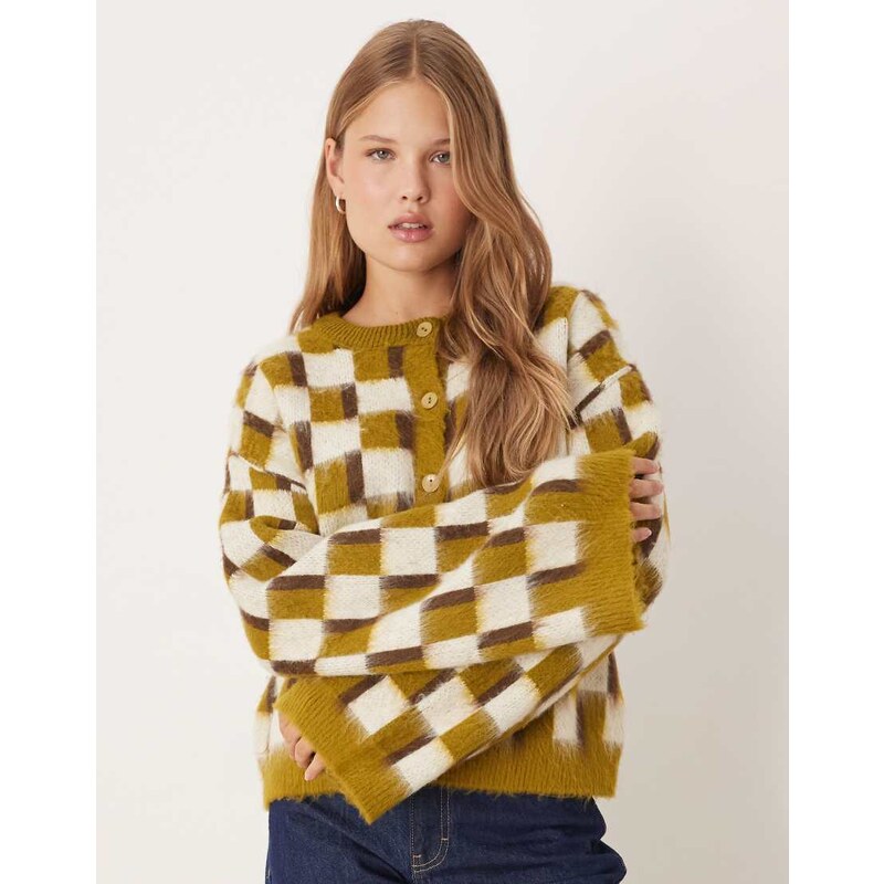 ASOS DESIGN knitted brushed cardigan in retro pattern-Multi