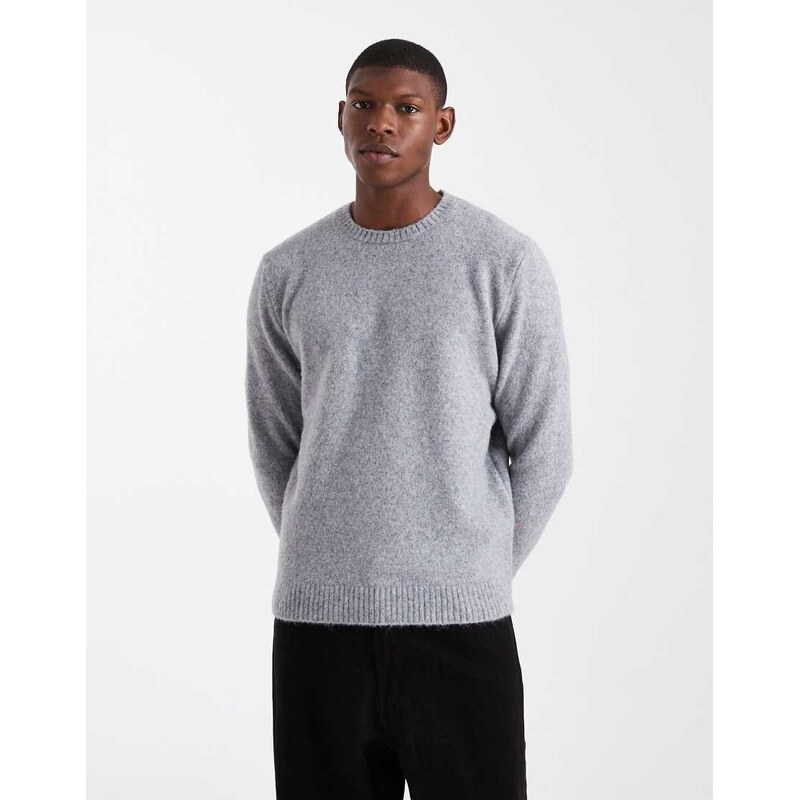 ASOS DESIGN relaxed knitted crew neck jumper in grey marl