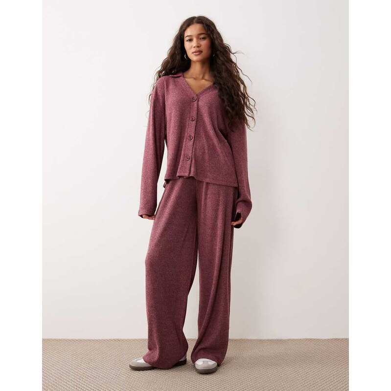ASOS DESIGN Supersoft brushed rib wide leg trouser co-ord in