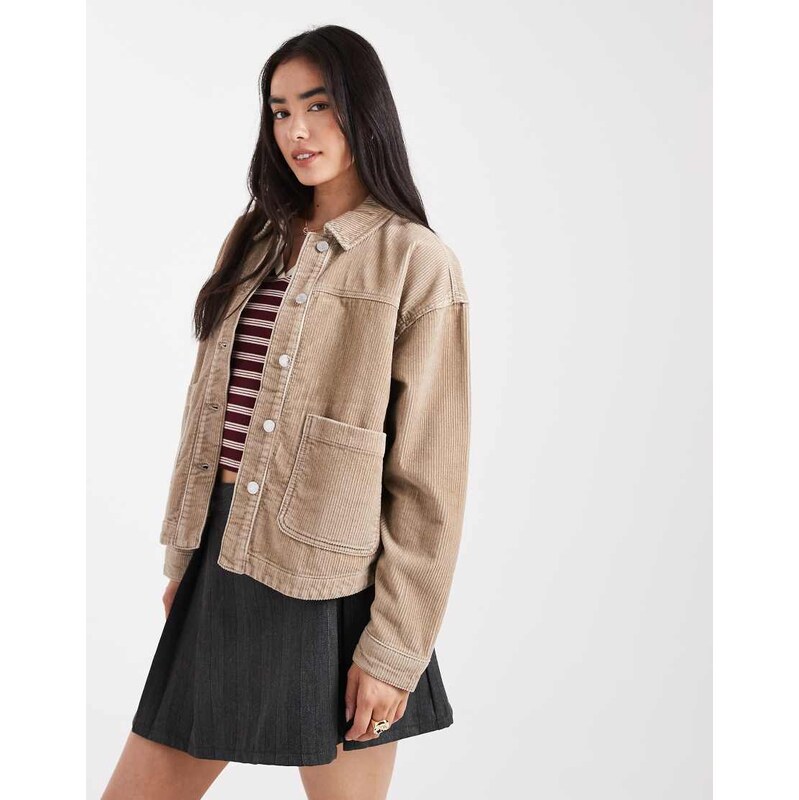 Vero Moda cord overshirt in mink-Neutral