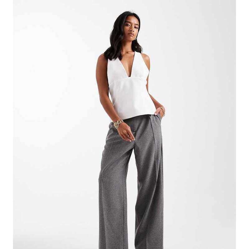 Miss Selfridge Petite wide leg trouser in grey