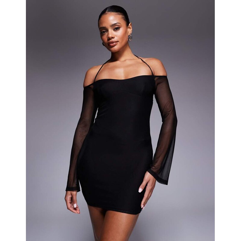 Princess Polly Acosta mesh sleeve bodycon mini dress in black 109378763