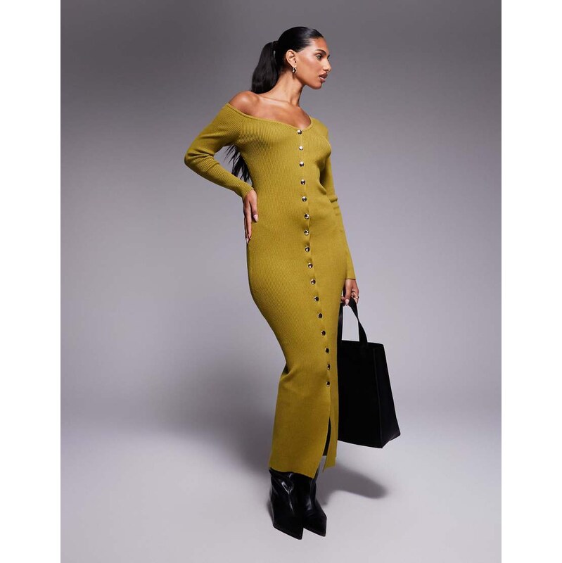 Kaiia exclusive knitted asymmetric neckline button through maxi