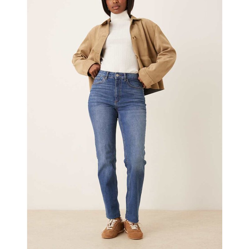 AWARE Alice high waist stretch straight leg jeans in medium blue wash 114969153