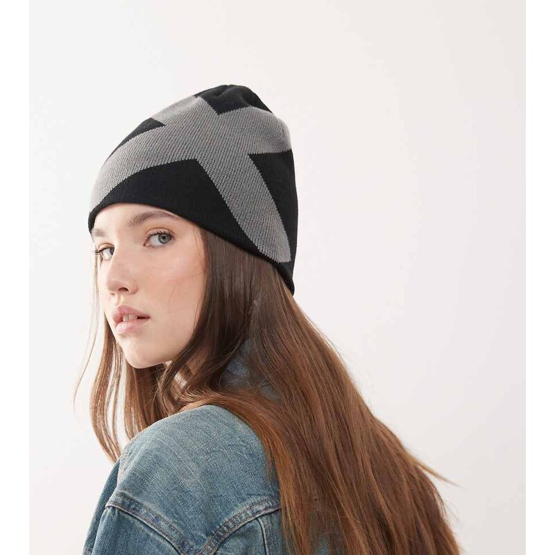 COLLUSION extreme X logo skater beanie in black