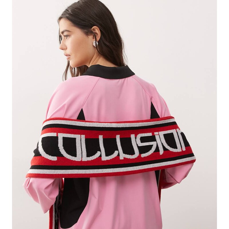COLLUSION red and black stripe star logo scarf-Multi