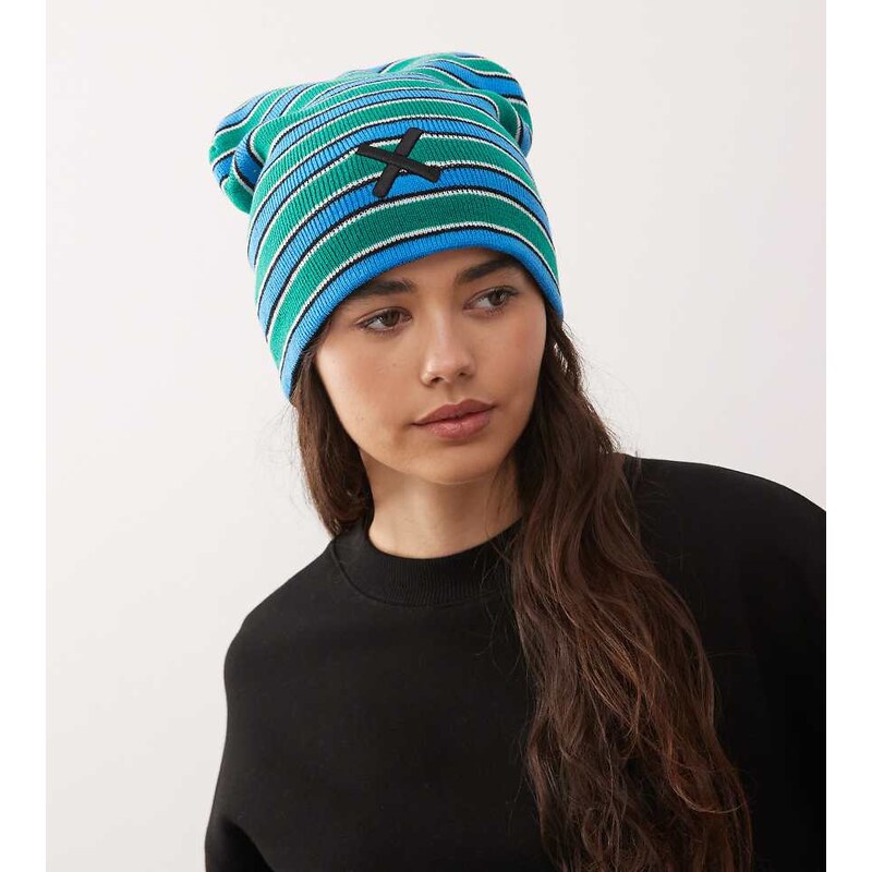 COLLUSION slouchy striped long beanie in multi stripe