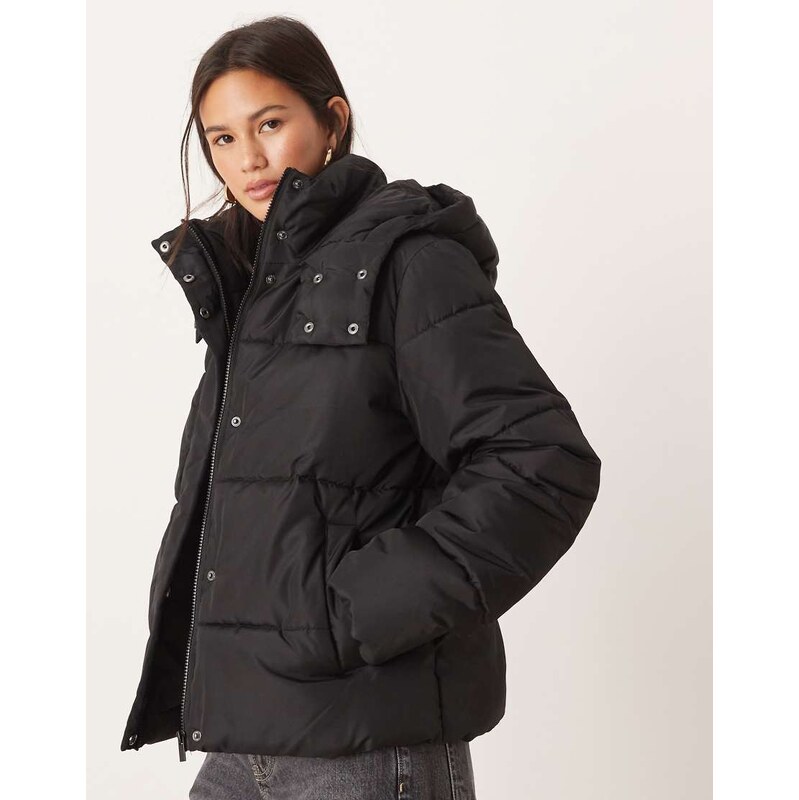 Vila hooded short padded jacket in black 108565746