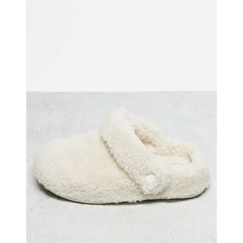 Crocs Unisex Cozzzy fleece slipper in cream-Neutral
