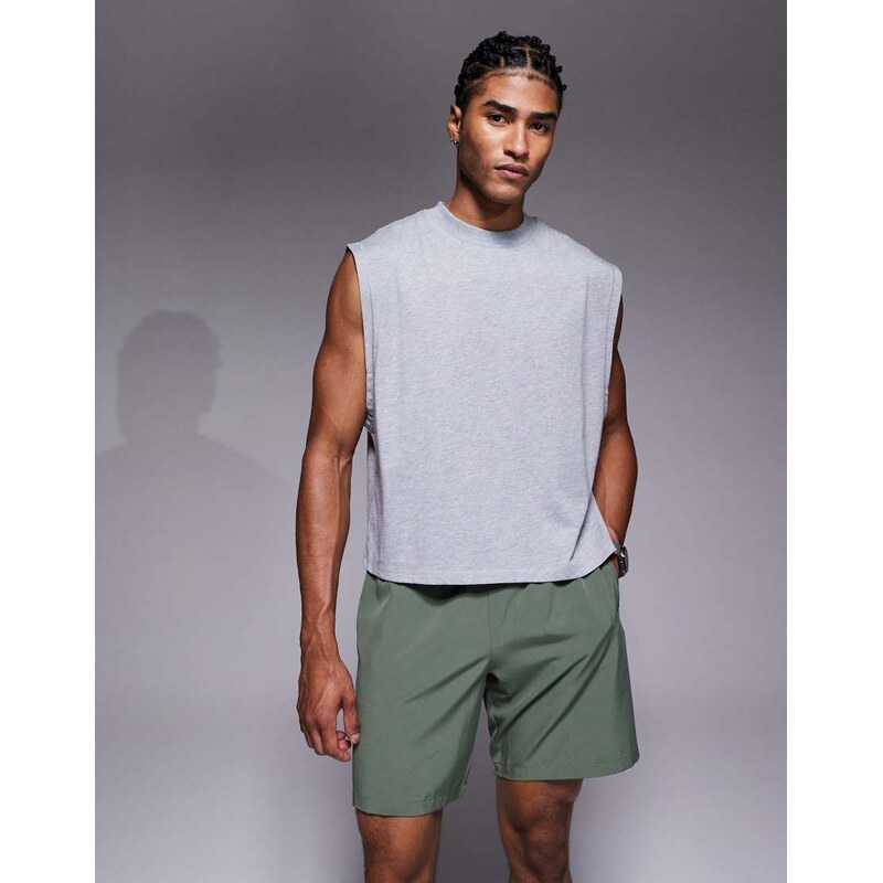 4505 cotton cropped lifting tank with quick dry finish in grey marl 108565795