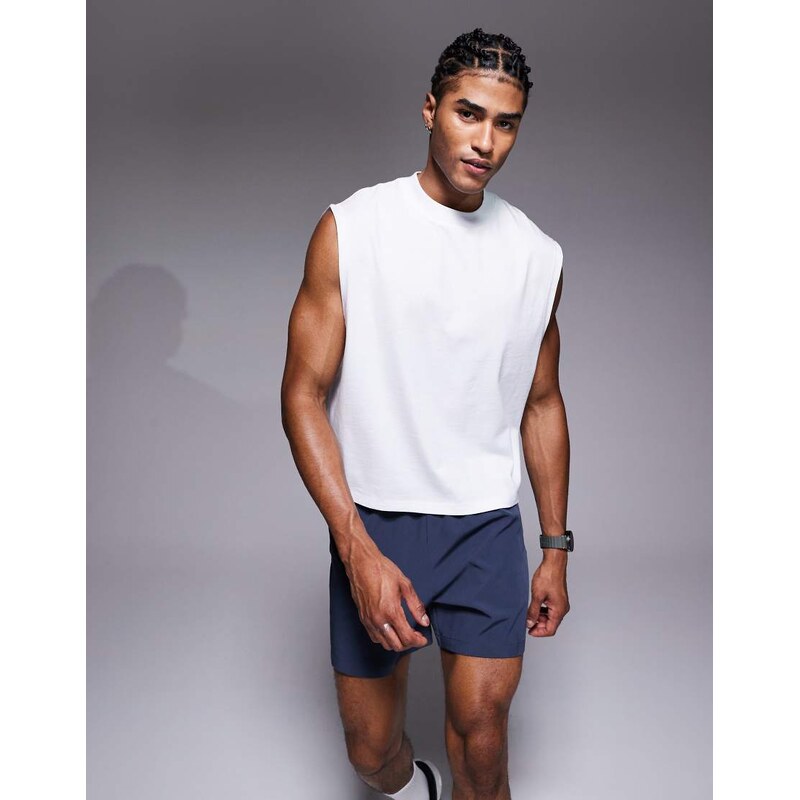 4505 cotton cropped lifting tank with quick dry finish in white 108565796
