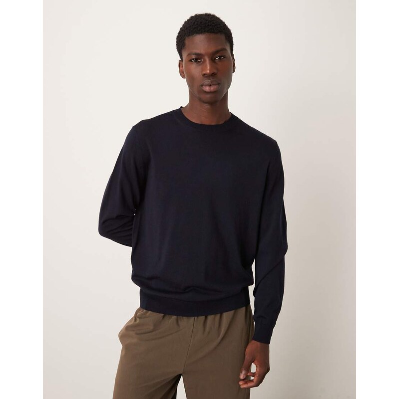 Mango wool round neck jumper in navy