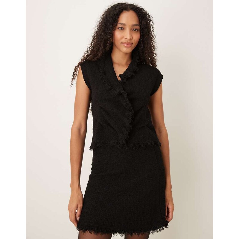 Mango cotton mix boucle sleeveless top co-ord in black