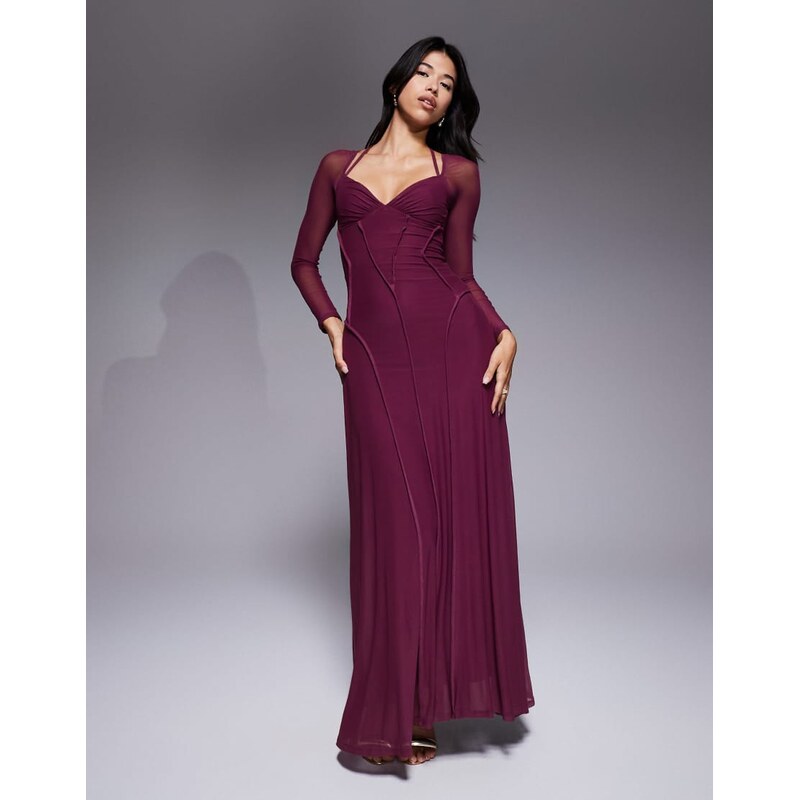 ASOS DESIGN mesh long sleeve maxi dress with exposed seam detail