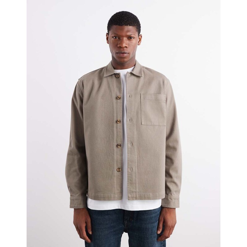 New Look twill overshirt in mink-Neutral