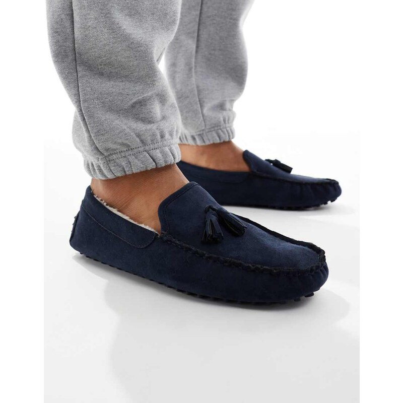 SEQWL fur lined ruched moccasins in navy