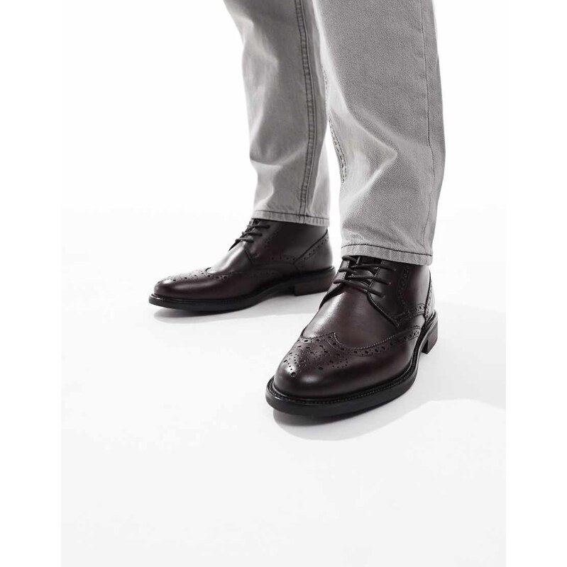 ASOS DESIGN brogue lace up boots in brown leather