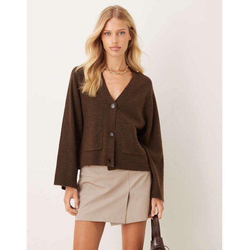 Gina Tricot relaxed knitted cardigan with pockets in dark brown
