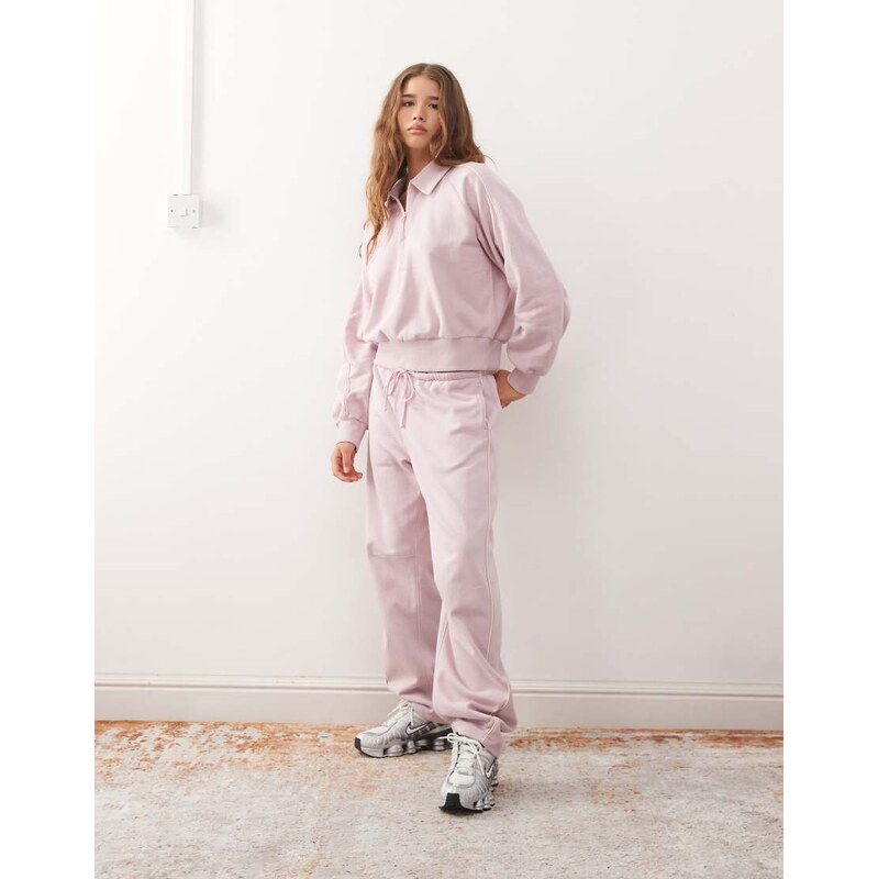 Monki co-ord barrel leg joggers with beige piping detail in light pink 108592867