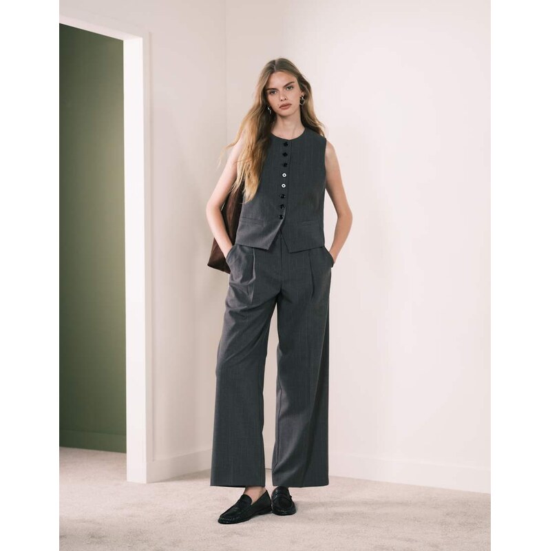 Mango Gabo tailored relaxed trouser co-ord in grey stripe 108592886