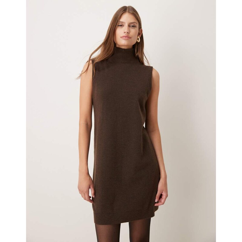 Mango roll neck sleeveless mini dress in brown