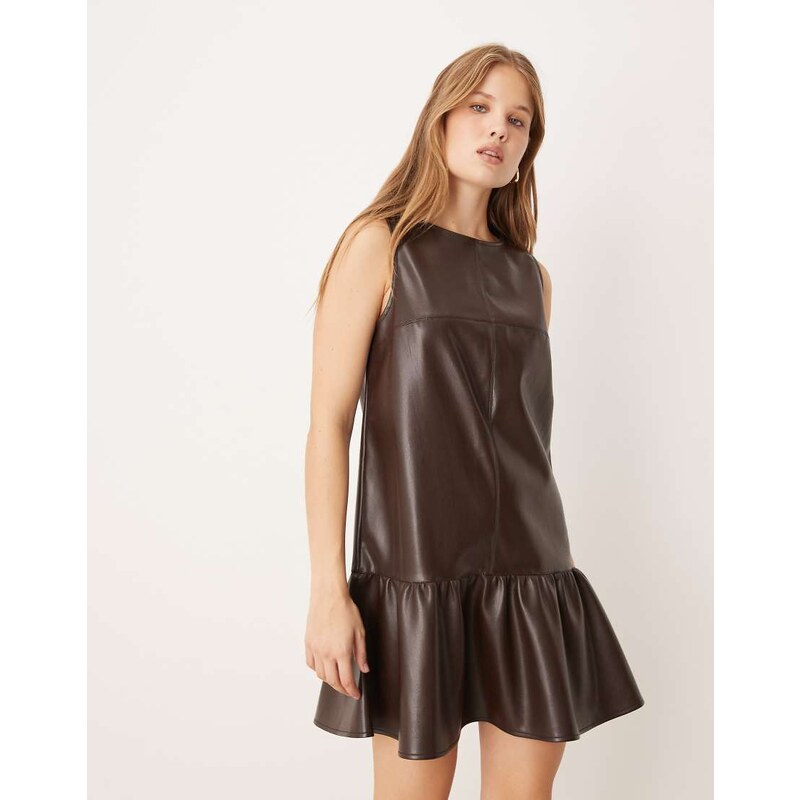 Gina Tricot mini PU dress in brown 108667433