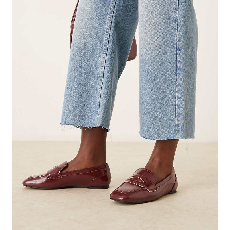 ASOS DESIGN Wide Fit Malta loafers in burgundy-Red 115511989