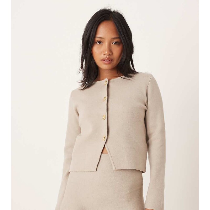 Vila Petite structured knit cardigan co-ord in pale beige-Neutral 108565744