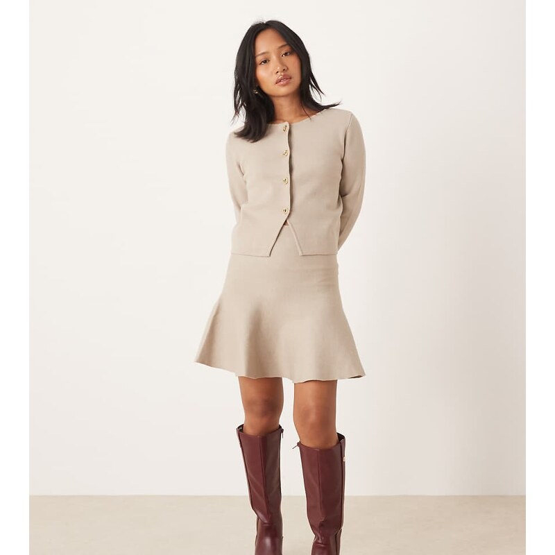 Vila Petite structured knit mini skirt co-ord in natural melange-Neutral