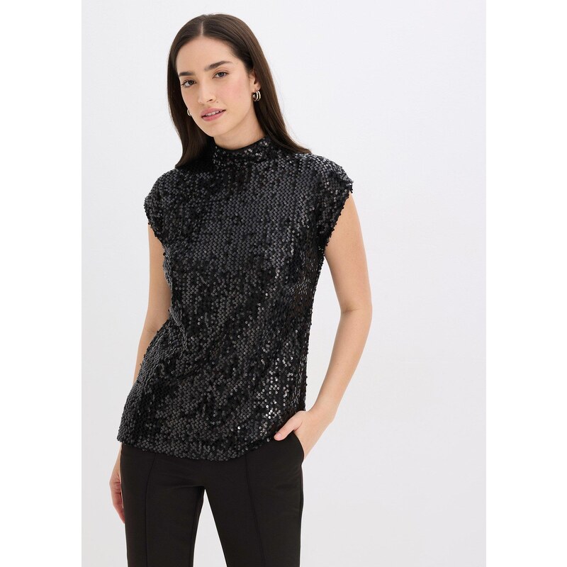 bonprix Top s pajetkami černá Žena 75078916