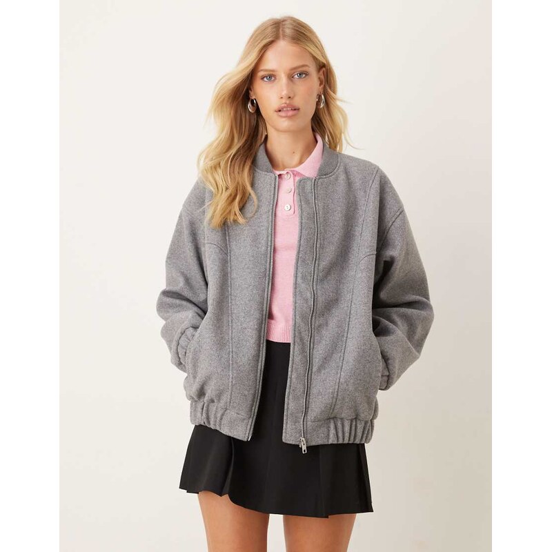 JJXX oversized bomber jacket in grey wool melange 115733420