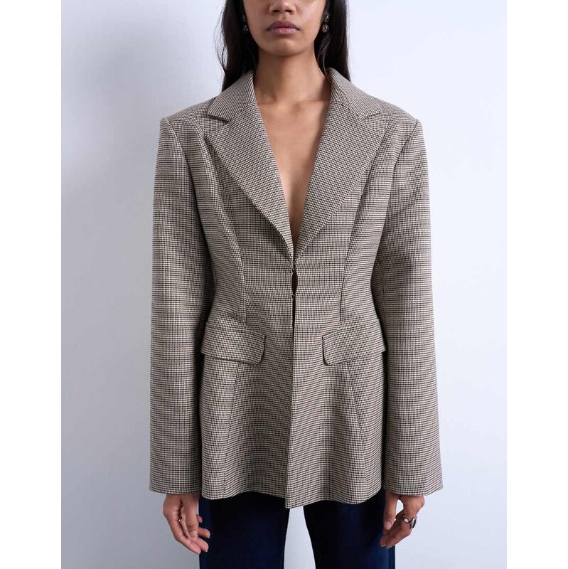 Topshop co ord check cinched waist blazer in brown 108587553