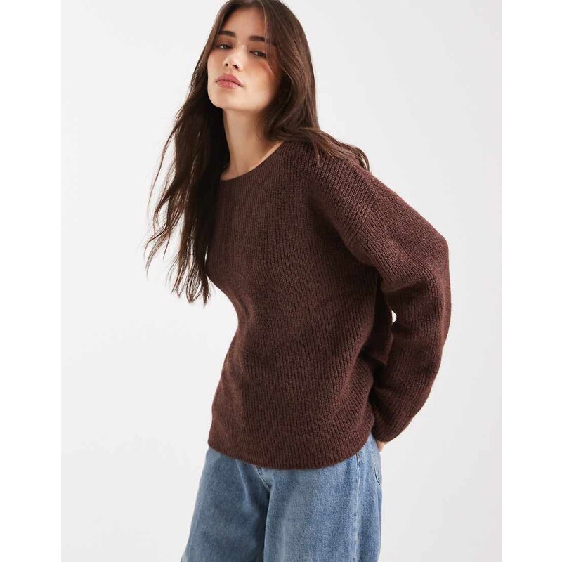 Miss Selfridge slouchy off the shoulder jumper in chocolate-Brown 108623336
