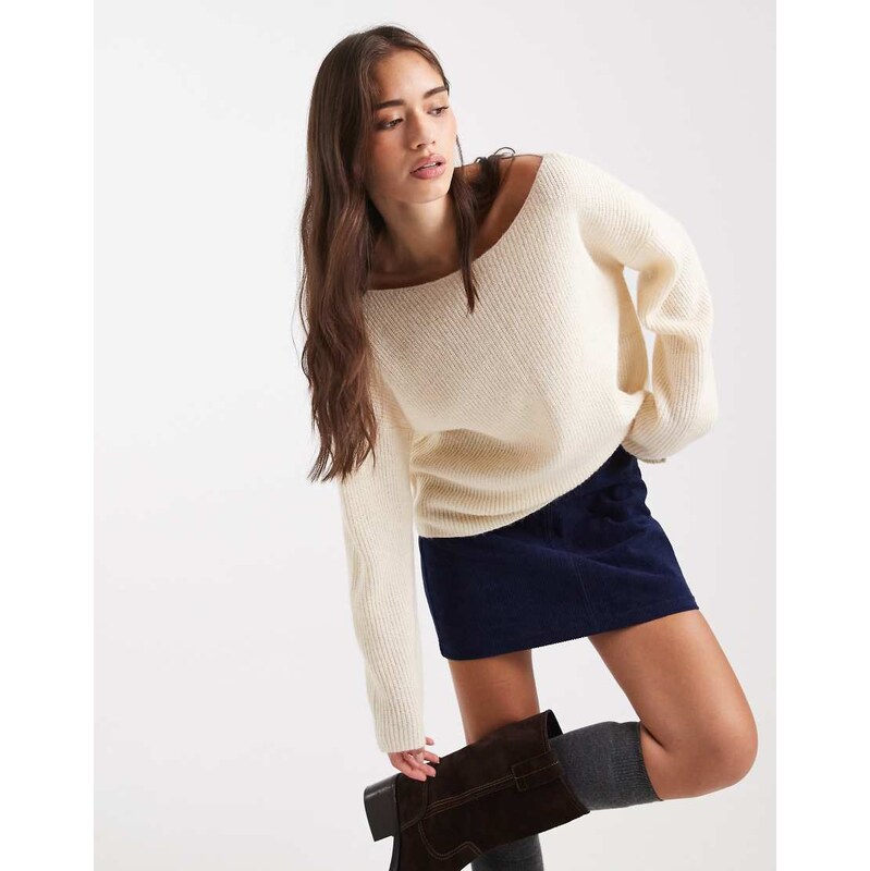 Miss Selfridge slouchy off the shoulder jumper in cream-White 113261360