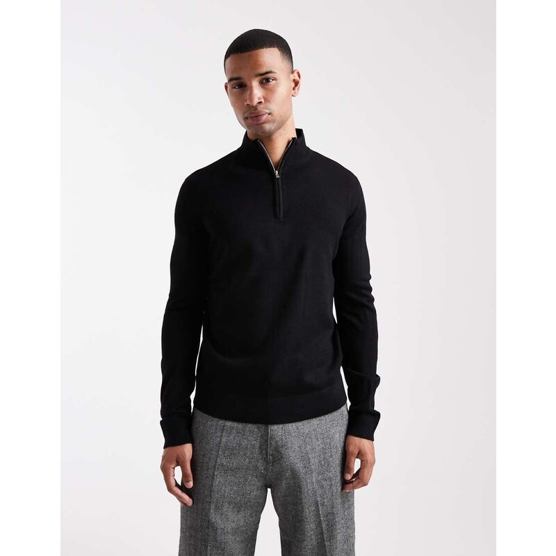 Brave Soul fine knit quarter zip jumper in black
