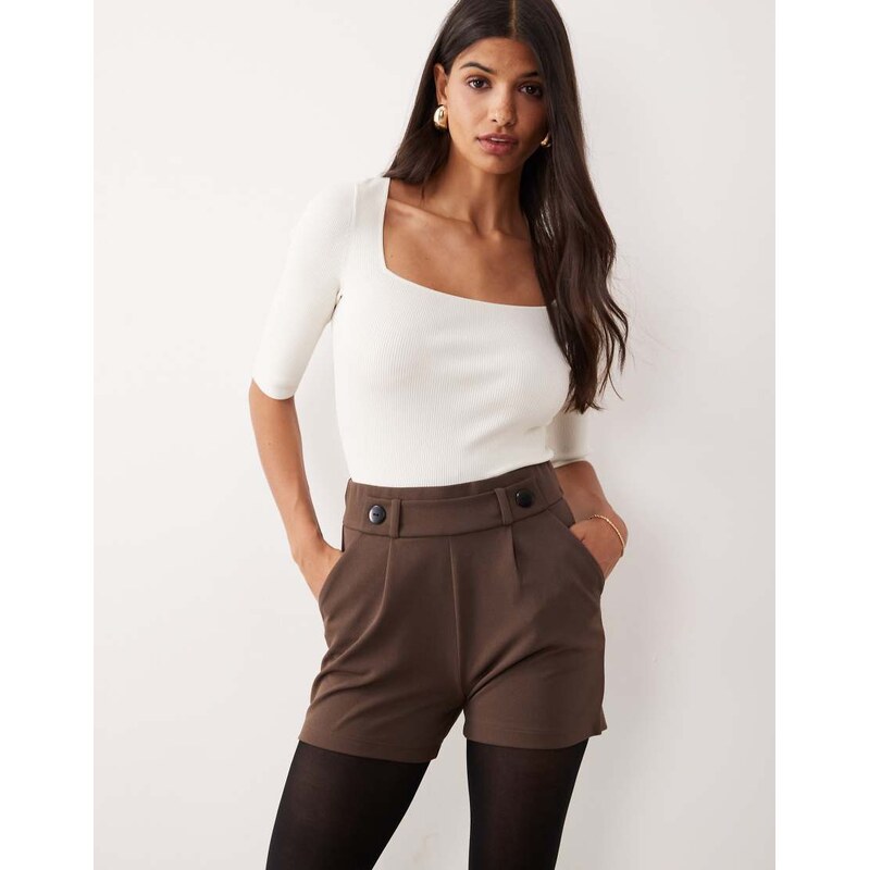 JDY button detail shorts in chocolate brown