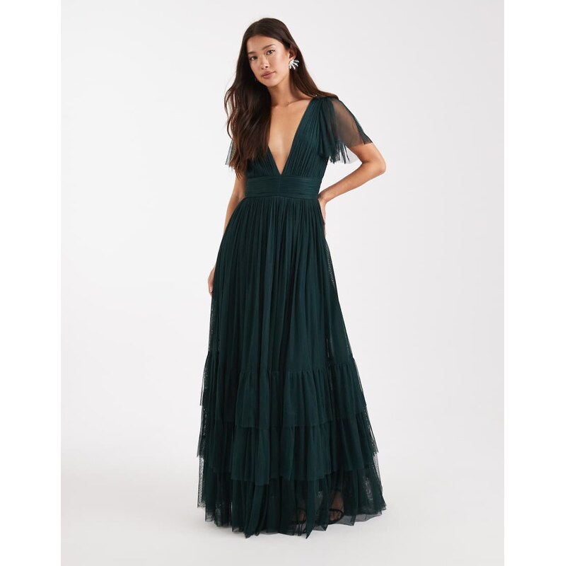 Lace & Beads Bridesmaid maxi dress in dark green